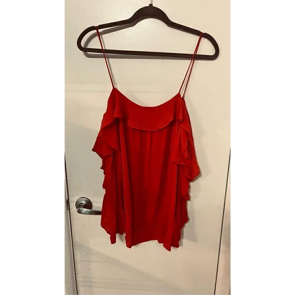 Intimately Free People Red Spaghetti Strap Top Blouse Orange Ruffle SZ M